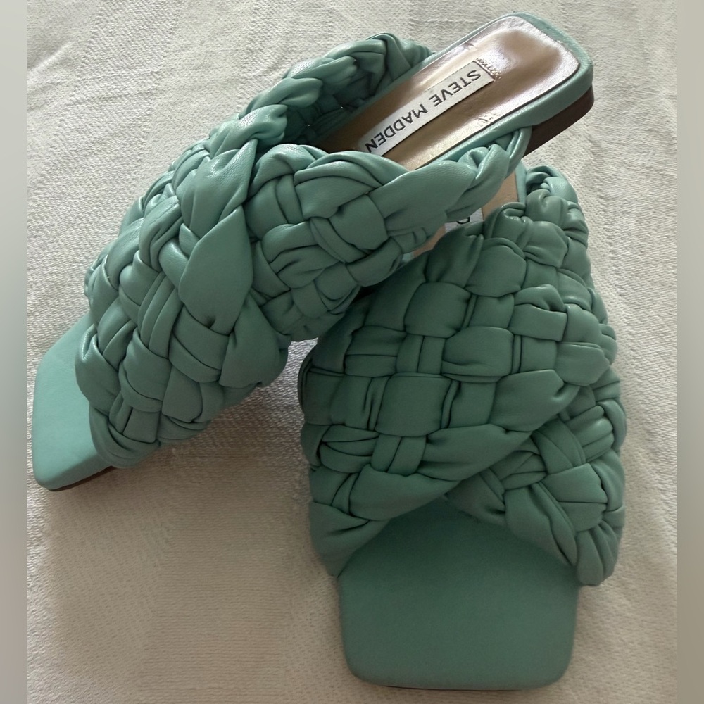 Steve Madden Marina Braided Woven Slide Sandals Mint Green 6.5